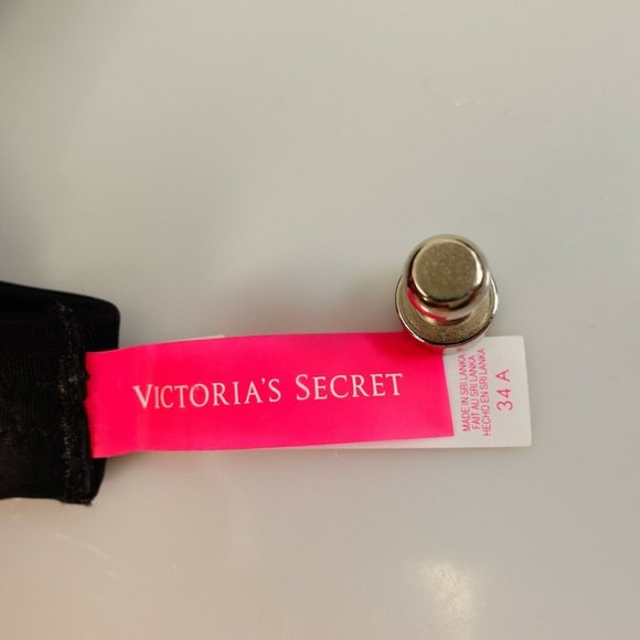 VICTORIA'S SECRET Black Balconette Bra 34A Padded Rhinestone Fabulous Ruched - Picture 3 of 12